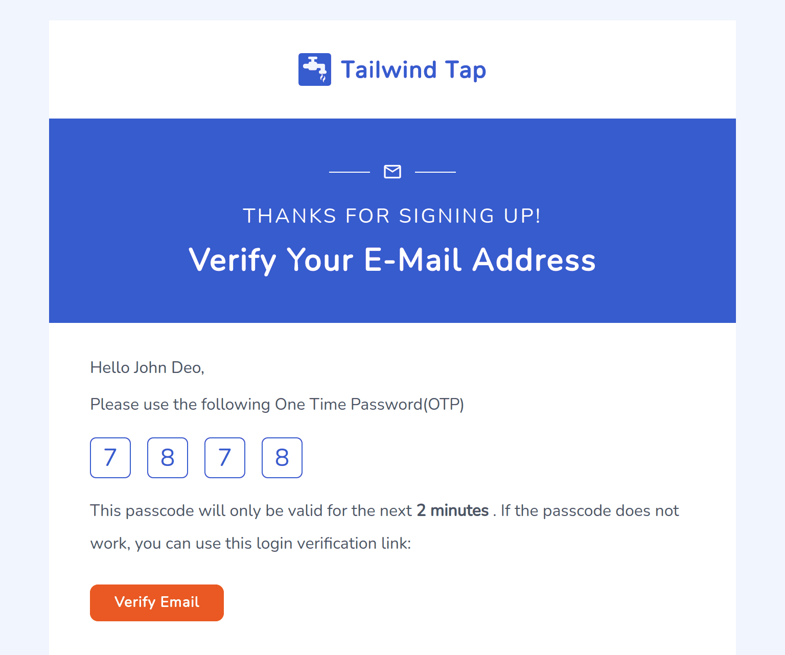 Email Verification Email Component - Tailwindtap
