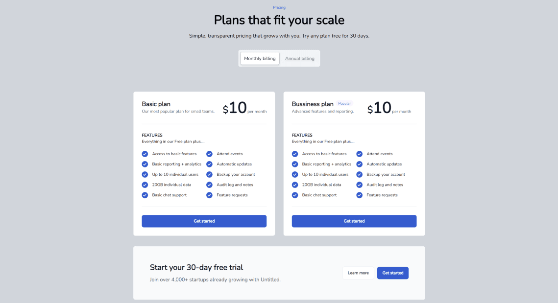 Tab Selector Cards Pricing Component - Tailwindtap