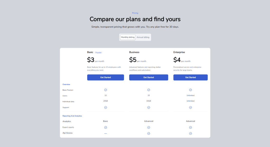 Monthly-annually Comparison Pricing Component - Tailwindtap